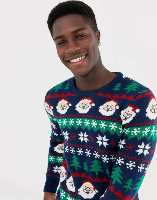 Pull Bear Holidays Santa sweater in navy