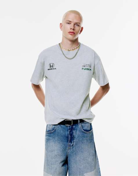 Pull&Bear Honda nsx t-shirt in grey marl - view 1