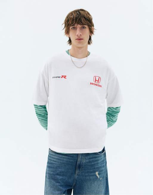 Pull&Bear Honda type r t-shirt in off white