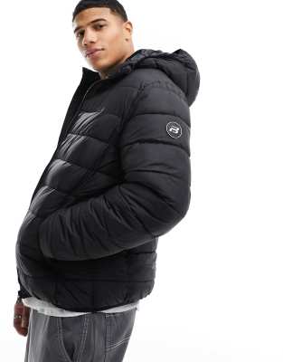 Pull&Bear hooded padded jacket in black