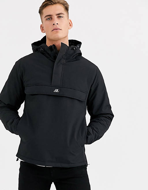 Pull&Bear hooded pouch pocket jacket in black