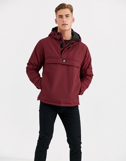 Pull&Bear hooded pouch pocket jacket in burgundy