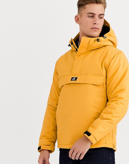 Pull&Bear hooded pouch pocket jacket in mustard yellow