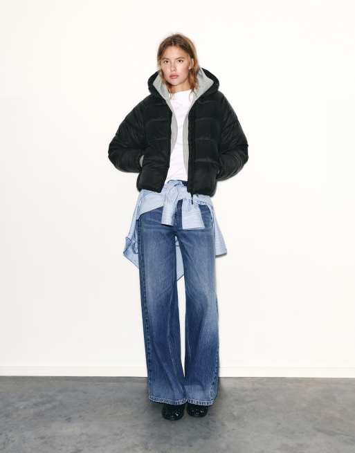 Pull&Bear Hooded puffer jacket in black, 4 of 7
