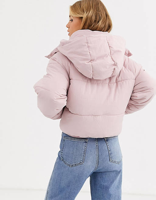 Pull&Bear hooded puffer jacket in pink | ASOS