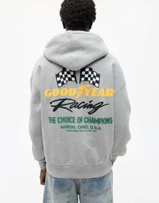 Pull & Bear Hooded Sweatshirt Good Year License In Gray
