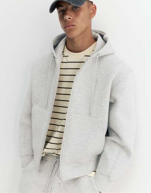 Pull&Bear Hooded zip-up jacket in grey marl, 7 of 7