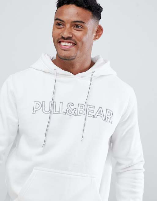 Pull&Bear - Hoodie avec logo - Blanc