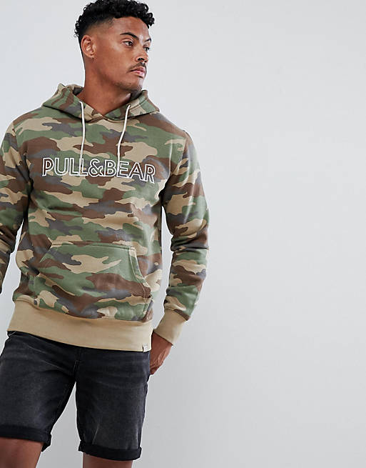 Pull&Bear hoodie in camo with logo | ASOS