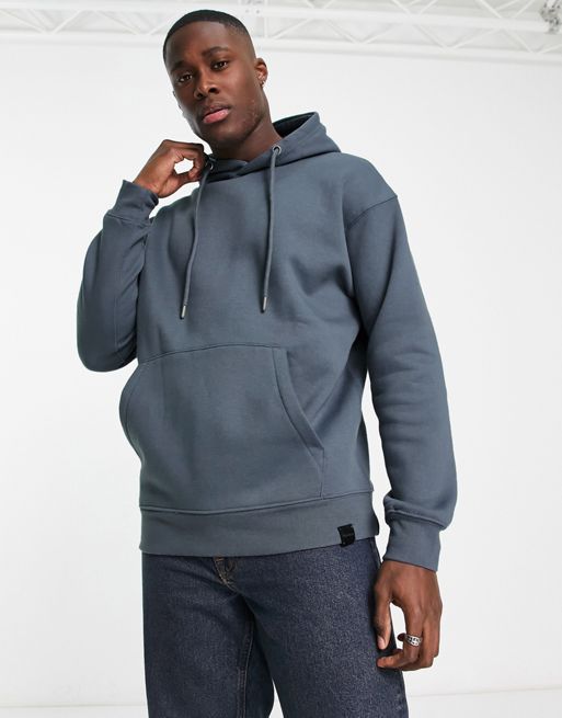 Pull&Bear contrast stitch hoodie in dark grey