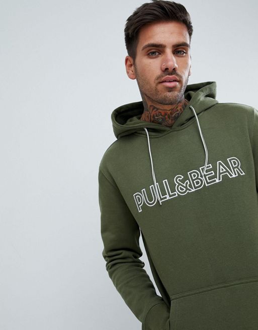 Pull&Bear Logo Hoodie in Green for Men
