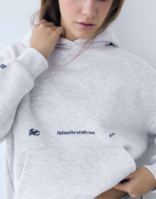 Pull&Bear hoodie med Fresh codes i gråmelerad, 3 av 7