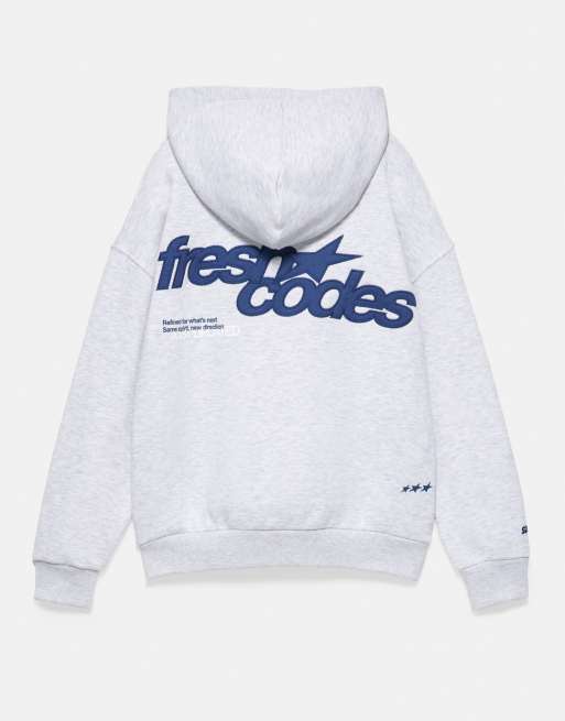 Pull&Bear hoodie med Fresh codes i gråmelerad, 7 av 7