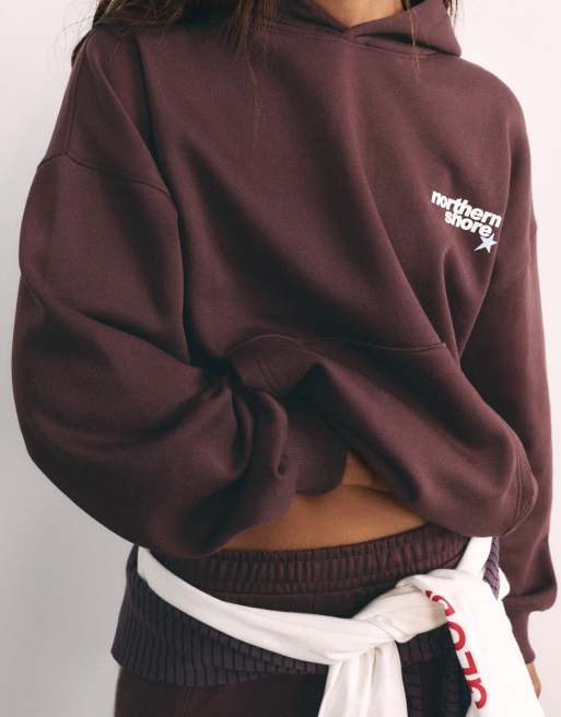 Pull&Bear hoodie med grafik i vinröd, 3 av 7