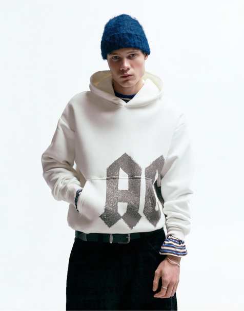 Pull&Bear - Hoodie met AC/DC-print in gebroken wit - view 1