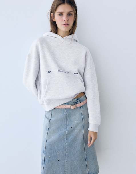 Pull&Bear hoodie met Fresh codes in gemêleerd grijs - view 1