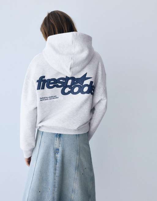 Pull&Bear hoodie met Fresh codes in gemêleerd grijs, 2 van 7