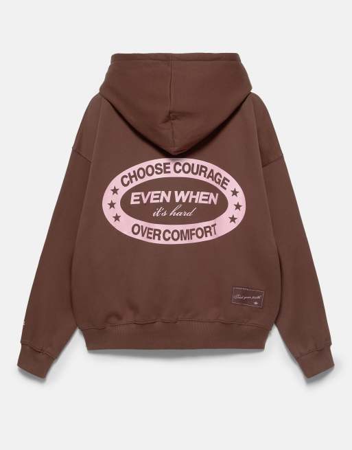 Pull&Bear hoodie met grafische print in bruin, 7 van 7