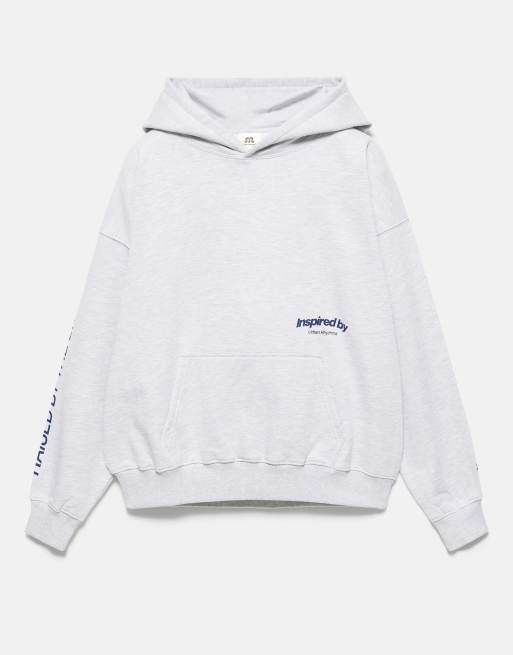 Pull&Bear hoodie met grafische print in gemêleerd grijs, 5 van 7