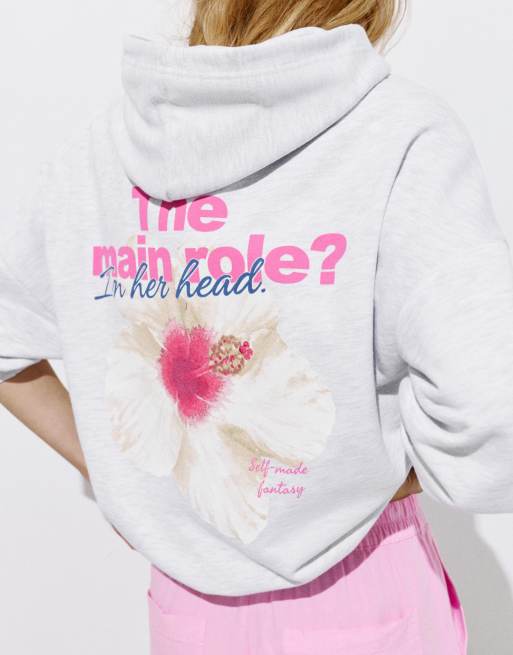 Pull&Bear - Hoodie met grafische zonprint in gemêleerd grijs, 2 van 4