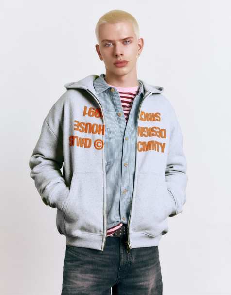 Pull&Bear - Hoodie met rits en slogan in grijs - view 1
