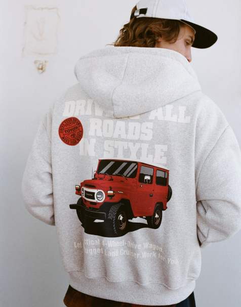 Pull&Bear - Hoodie met rits en Toyota-print in gemêleerd grijs - view 1