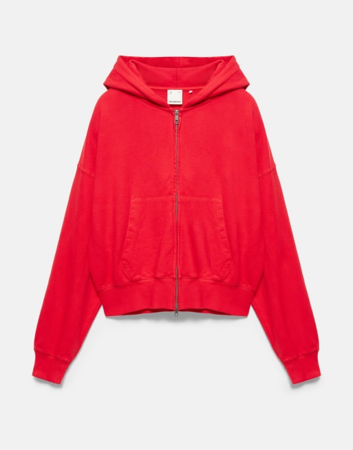Pull&Bear hoodie met rits in rood, 6 van 7
