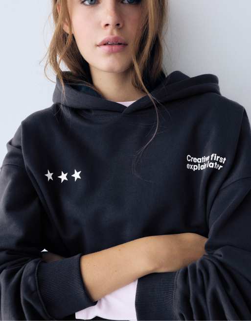 Pull&Bear hoodie met sterprint in navy, 3 van 7
