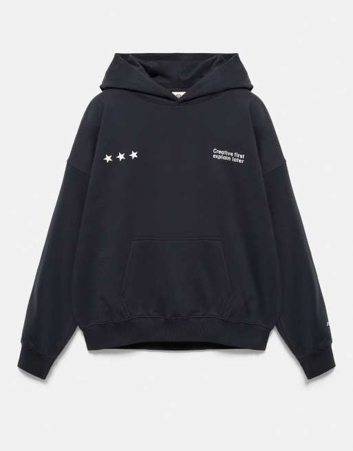 Pull&Bear hoodie met sterprint in navy, 5 van 7