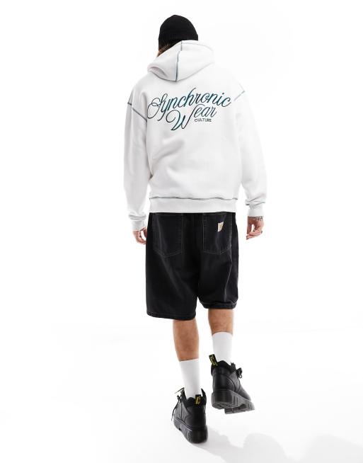 Pull&Bear - Hoodie met zichtbare naden in wit