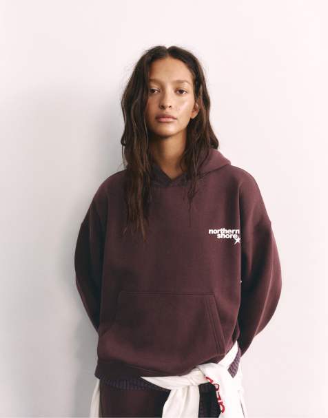 Pull&Bear Hoodie mit Grafikprint in Burgunderrot - view 1