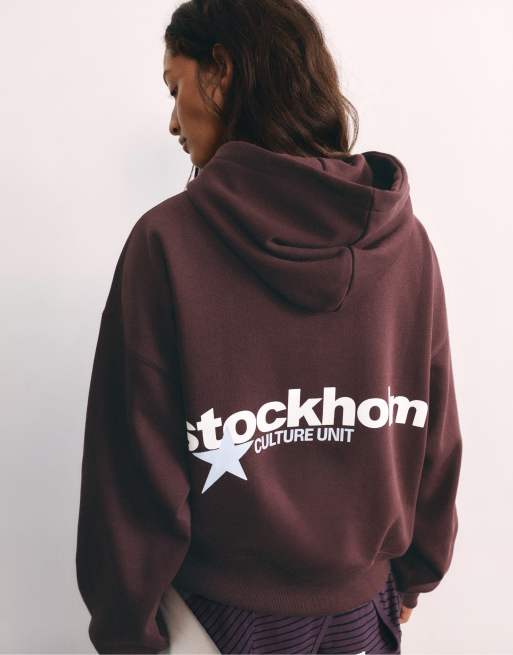 Pull&Bear Hoodie mit Grafikprint in Burgunderrot, 2 von 7
