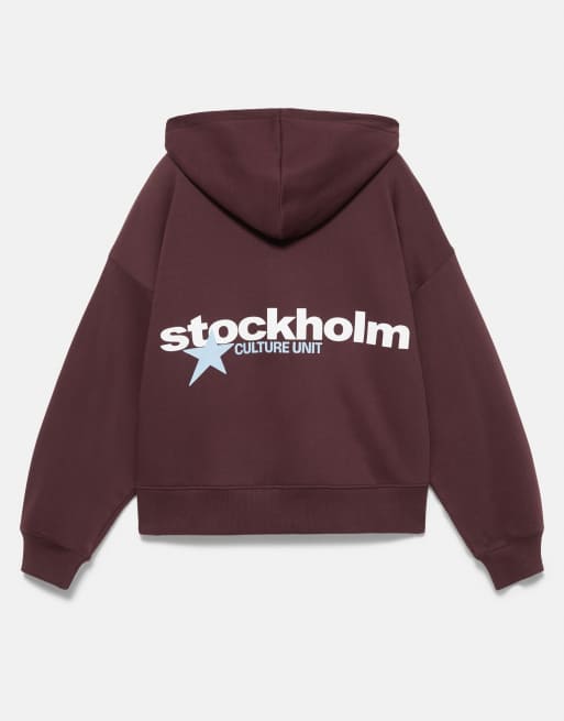 Pull&Bear Hoodie mit Grafikprint in Burgunderrot, 7 von 7