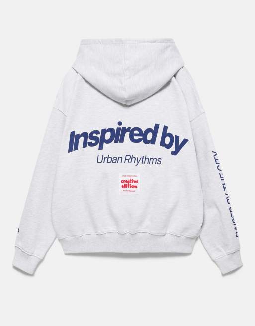 Pull&Bear Hoodie mit Grafikprint in Graumeliert, 7 von 7