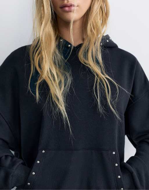 Pull&Bear Hoodie mit Nieten in Dunkelgrau, 3 von 7