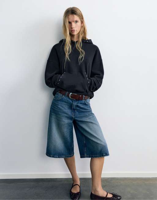 Pull&Bear Hoodie mit Nieten in Dunkelgrau, 4 von 7