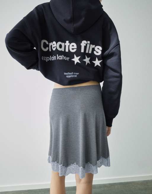 Pull&Bear Hoodie mit Stern-Print in Marineblau, 4 von 7