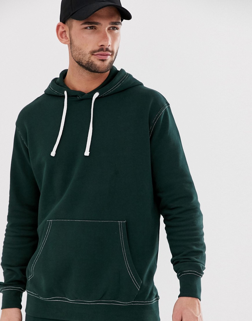 Pull & Bear hoodie with contrast stitch in green