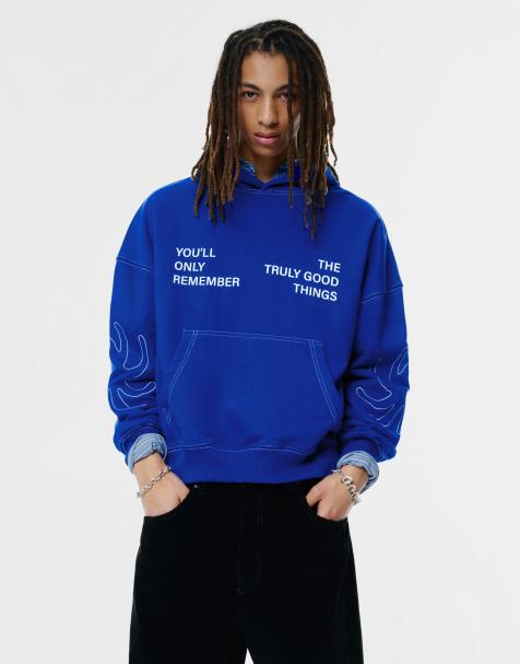 Pull&Bear Hoodie with contrast stitching in deep blue - view 1