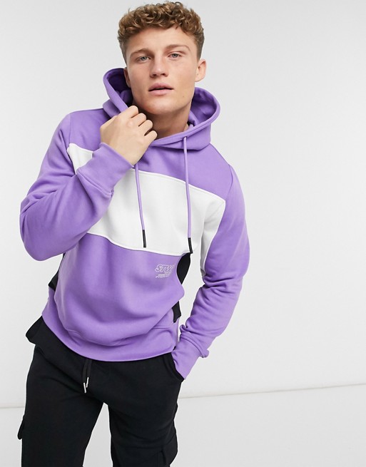 Pull&Bear hoodie with contrast white panel in lilac