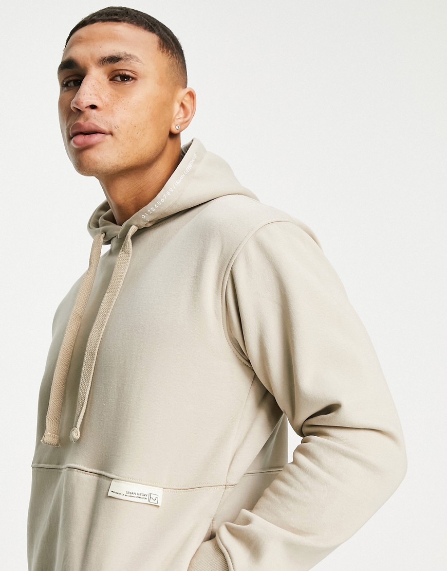 Pull & Bear hoodie with label detail in beige-Neutral