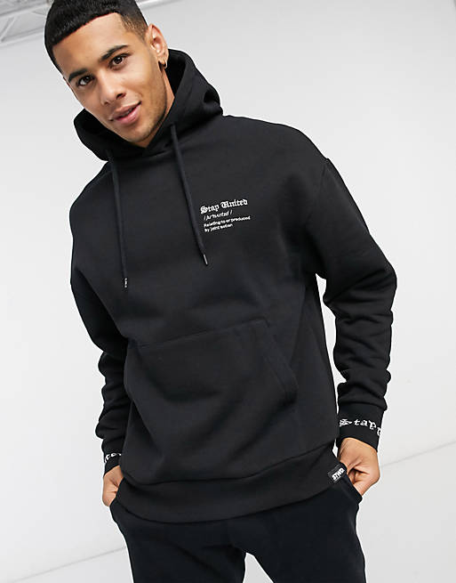 Pull&Bear hoodie with print details in black | ASOS