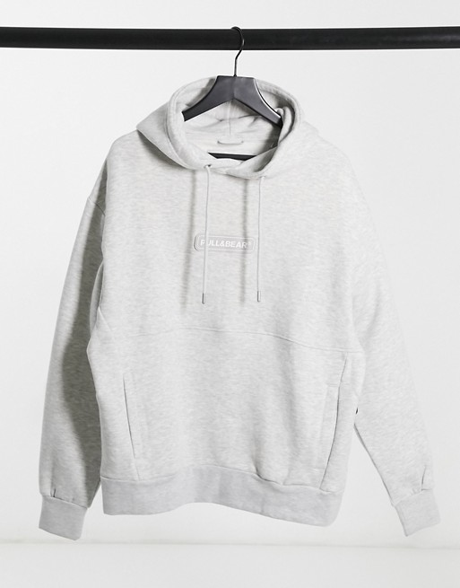 Pull&Bear hoodie with rubberised logo in grey