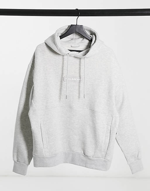 Pull&Bear hoodie with rubberized logo in gray | ASOS