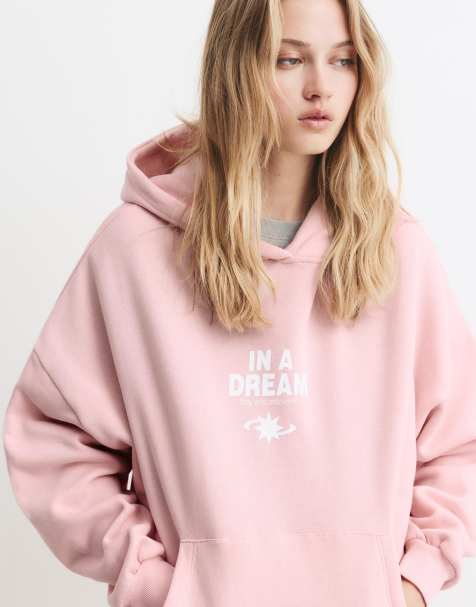 Pull&Bear Hoodie with slogan in pink - view 1