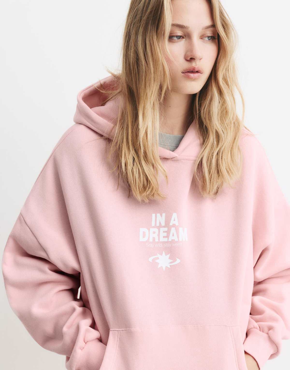 Pull&Bear Hoodie with slogan in pink