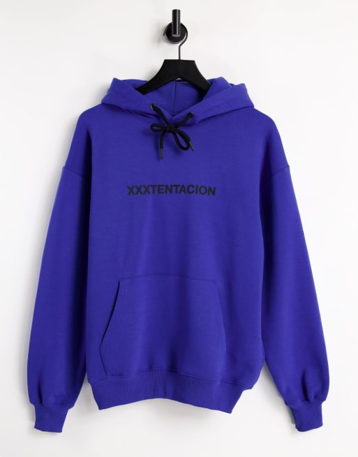 Pull&Bear hoodie with XXXTentacion print in blue | ASOS