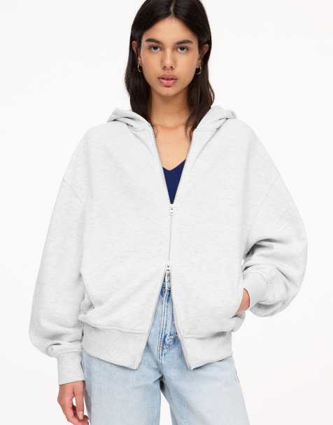 Pull&Bear Hoodie with zip in grey marl - view 1