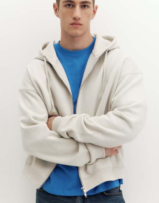 Pull&Bear Hoodie with zipper in ash, 3 of 7