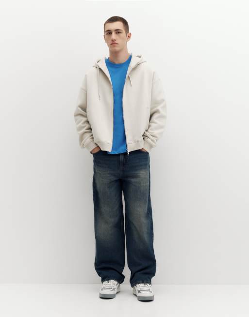 Pull&Bear Hoodie with zipper in ash, 4 of 7